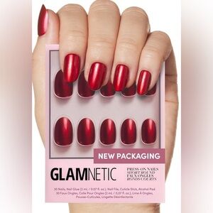Glamnetic Press On Nails Cherry Glaze Short Round 30 pc Nail Kit with Glue